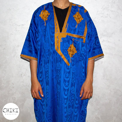Tuareg Clothing Gandora with Tuareg Scarf , Djellaba Sahraoui, Tuareg Scarf , Tuareg Dress Bleu , Tuareg Blue Men, African Tuareg Blue Dress