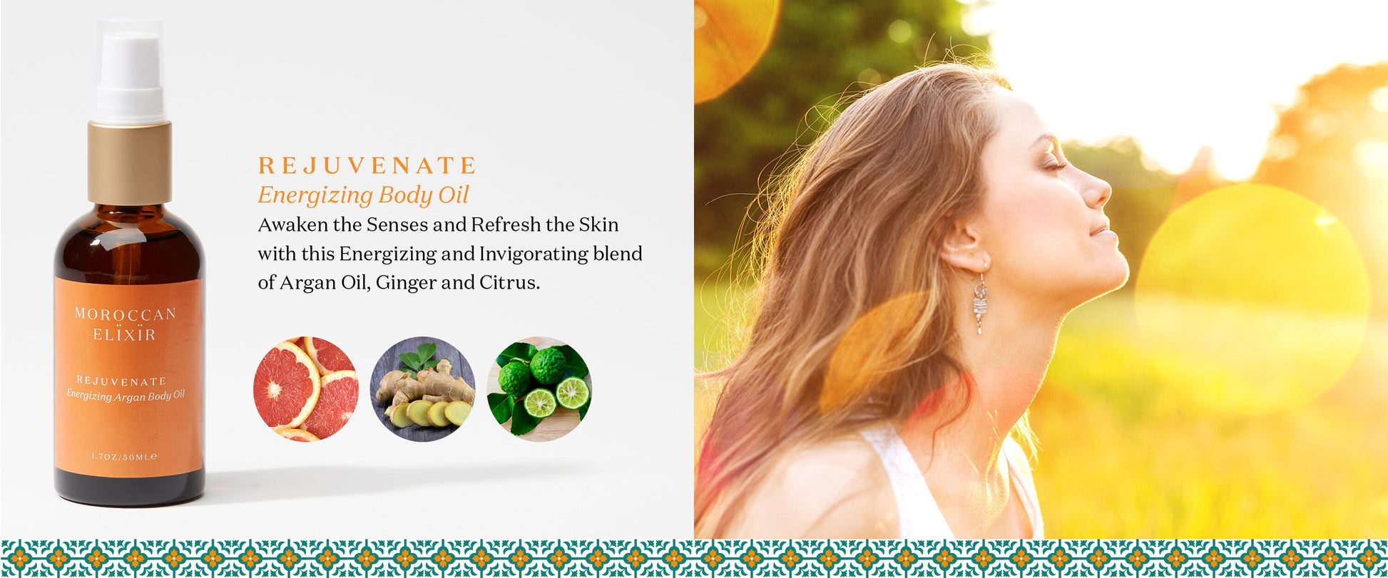 REJUVENATE Energizing Argan Body Oil Argan Oil with Ginger, Bergamot, Pink Grapefruit and Tangerine