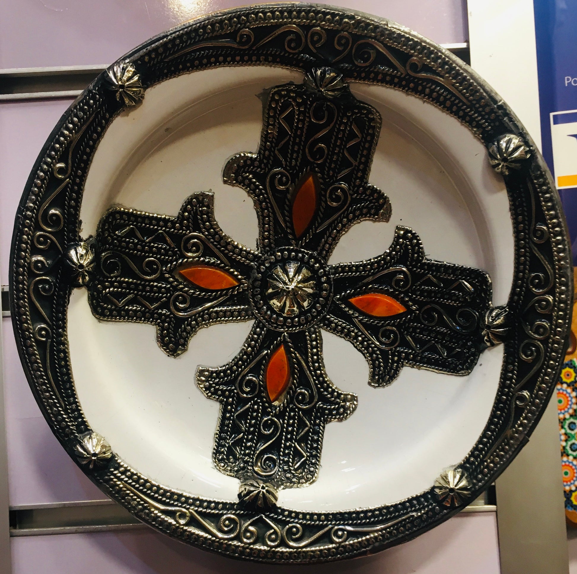 Ceramic Plates, Vintage Good Quality Bowl with Painted Ceramic and Metal, Moroccan Wall Art, Beautiful Handmade Ceramic Plates .