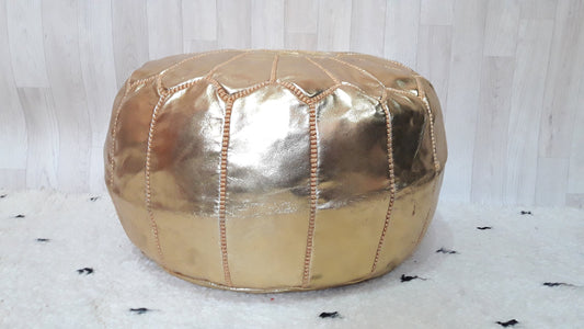 Moroccan Handcrafted Faux Leather Pouf, Ottoman Faux Leather Pouf Cool Ottoman Luxury Gold Floor Pouf, Moroccan Home Decor Pouf Gold
