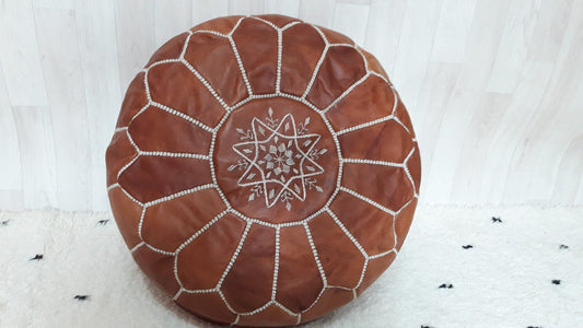50% off Moroccan Leather Pouf Tan Brown, Moroccan Pouf, Leather Ottoman Pouffe, Ottoman Pouf Footstool Handmade Active Leather Pouf,Pouffe