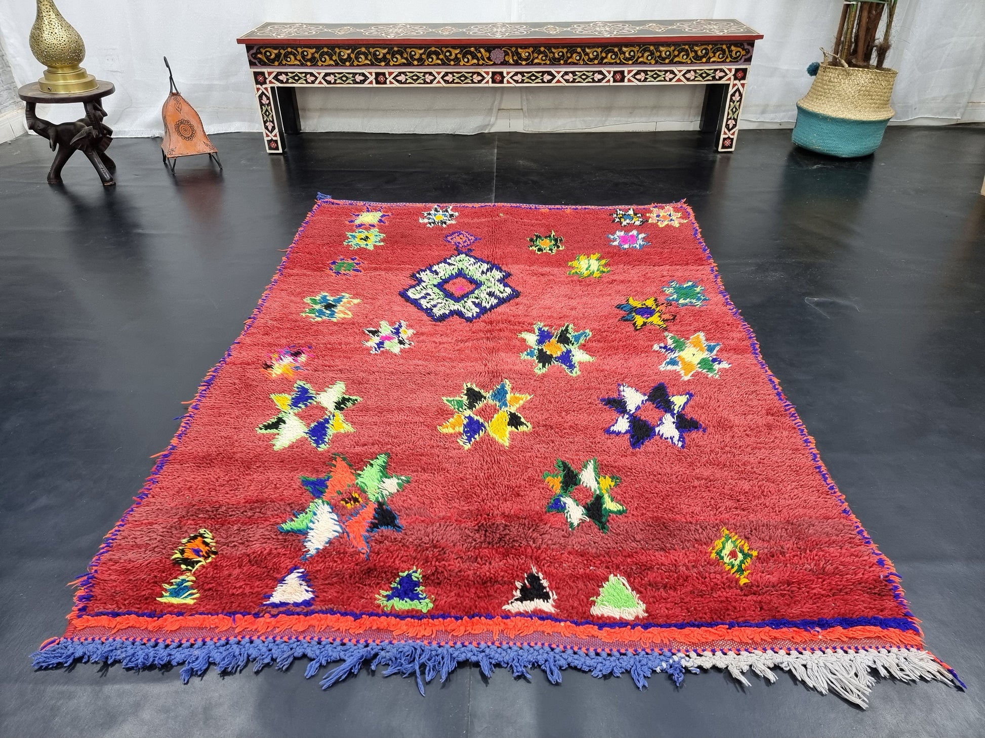 Moroccan Boujaad Rug, Authentic Handmade Rug, Sheep Wool and Cotton Rug, Geometric Boujad Rug, Red Berber Rug, Tribal Rug, Bohemian Rug.