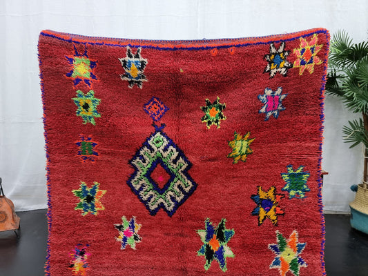 Moroccan Boujaad Rug, Authentic Handmade Rug, Sheep Wool and Cotton Rug, Geometric Boujad Rug, Red Berber Rug, Tribal Rug, Bohemian Rug.