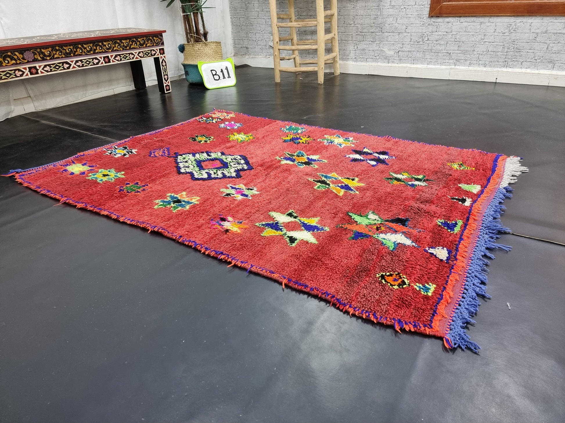 Moroccan Boujaad Rug, Authentic Handmade Rug, Sheep Wool and Cotton Rug, Geometric Boujad Rug, Red Berber Rug, Tribal Rug, Bohemian Rug.