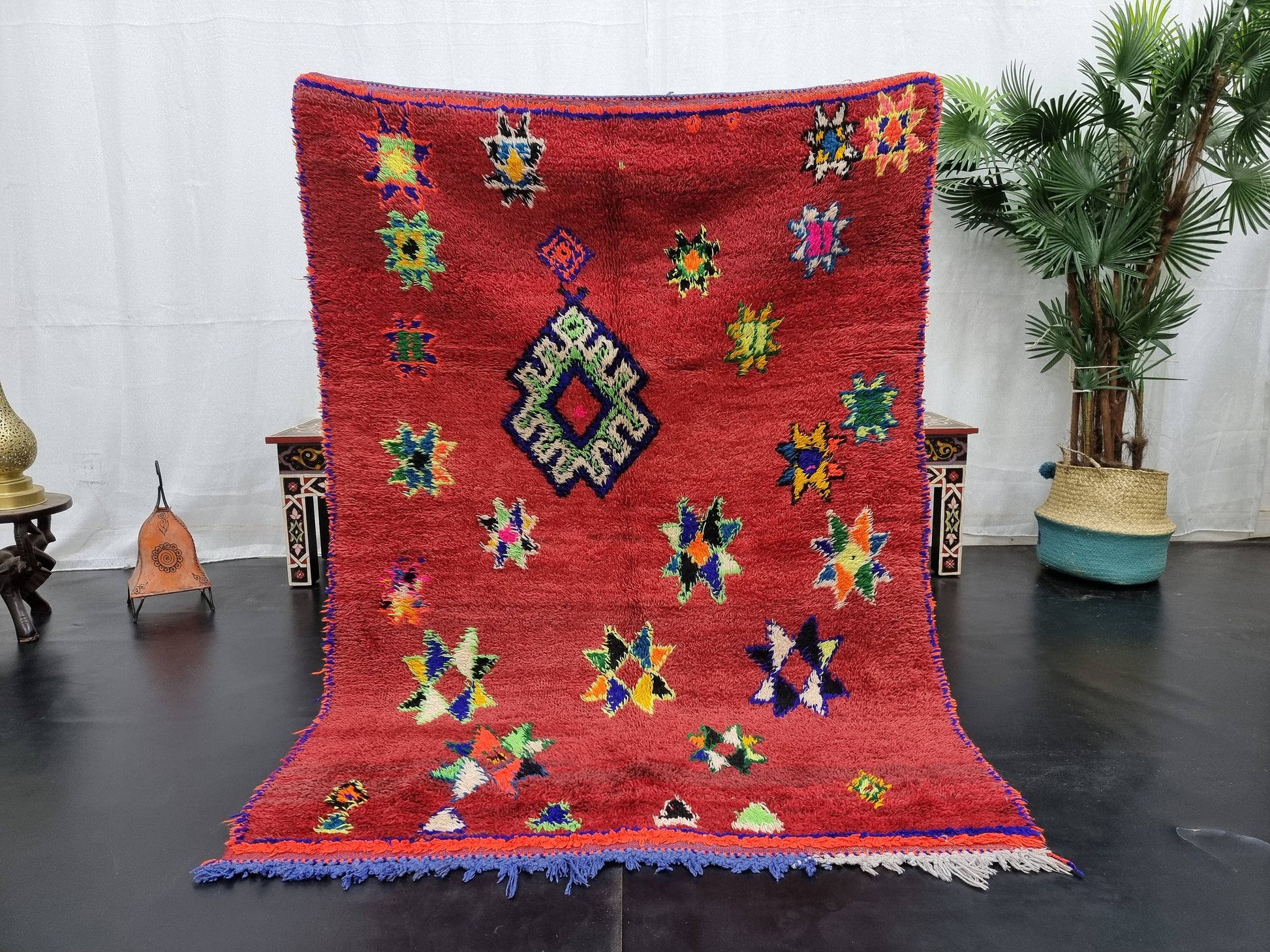 Moroccan Boujaad Rug, Authentic Handmade Rug, Sheep Wool and Cotton Rug, Geometric Boujad Rug, Red Berber Rug, Tribal Rug, Bohemian Rug.