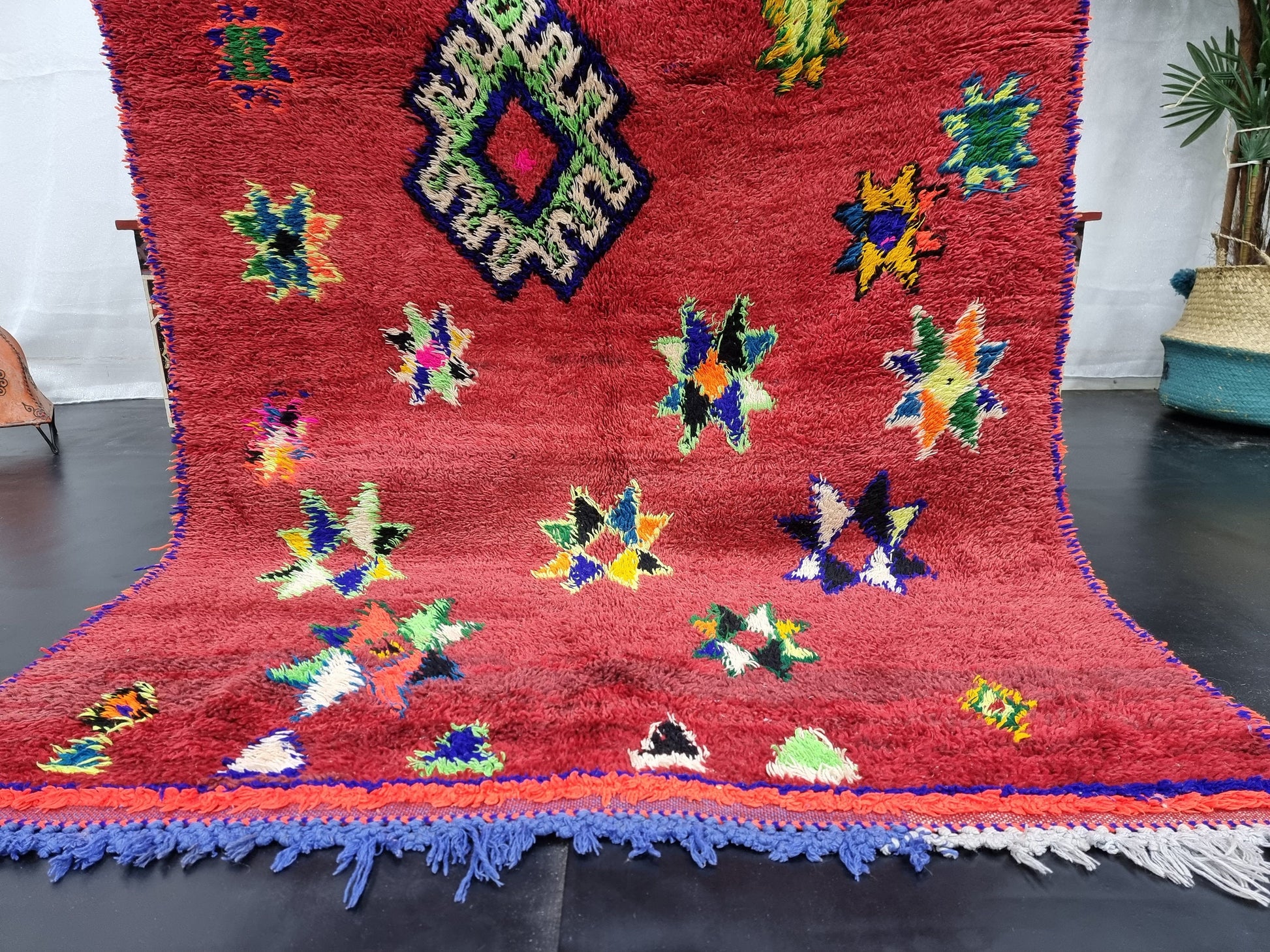 Moroccan Boujaad Rug, Authentic Handmade Rug, Sheep Wool and Cotton Rug, Geometric Boujad Rug, Red Berber Rug, Tribal Rug, Bohemian Rug.