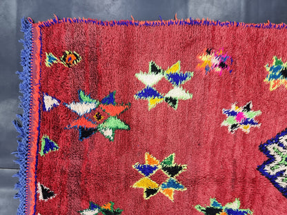 Moroccan Boujaad Rug, Authentic Handmade Rug, Sheep Wool and Cotton Rug, Geometric Boujad Rug, Red Berber Rug, Tribal Rug, Bohemian Rug.