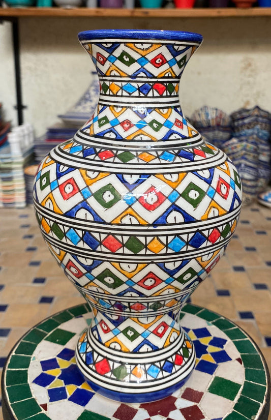Moroccan Ceramic Vase from Fes, Handmade and Hand Painted. Moroccan Ceramic Vase, Handmade and Hand Painted