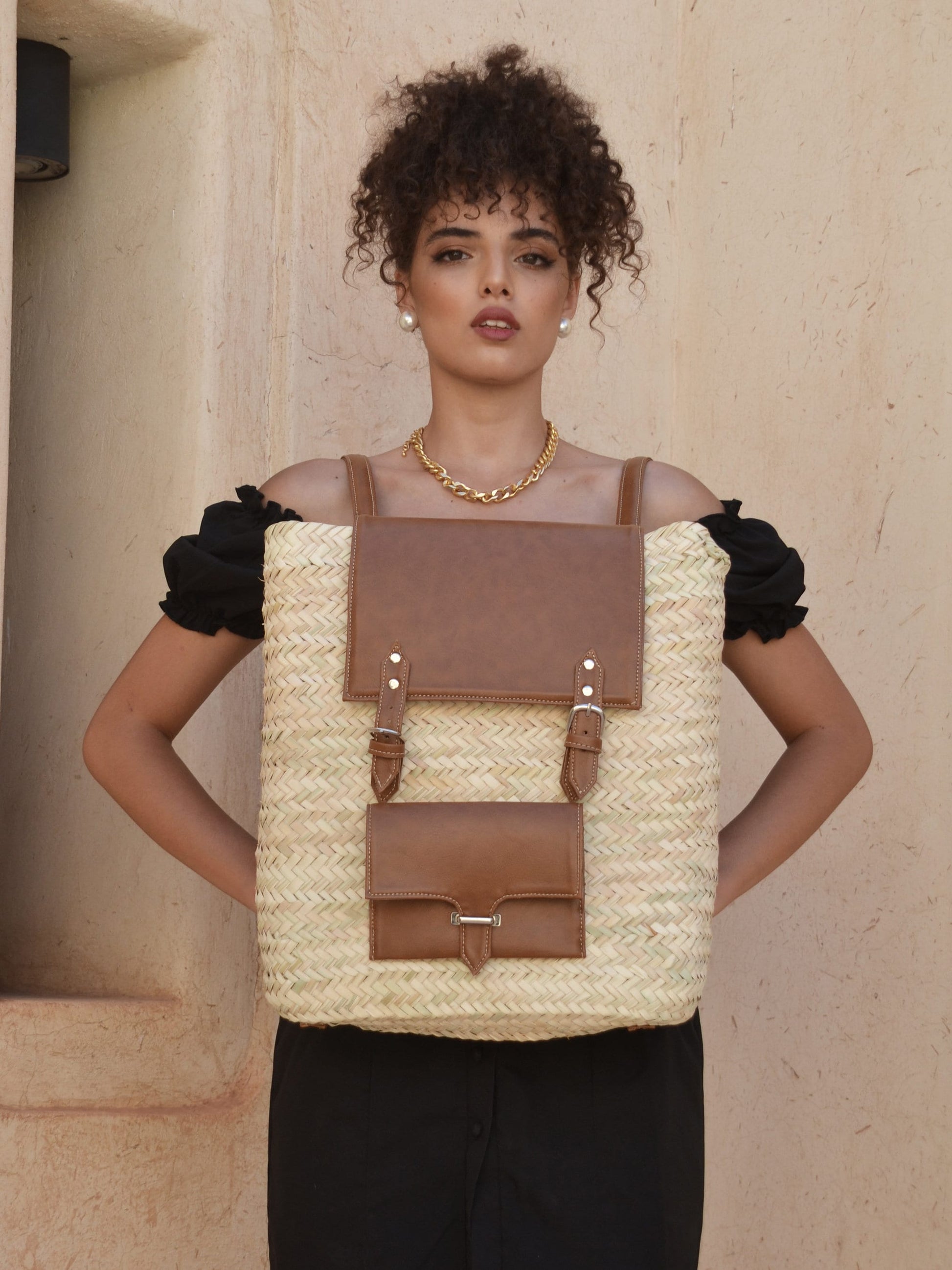 Straw Backpack with Pocket - Leather Rucksack-Boho Bag- Backpack for Everyday Use - Beach Backpack