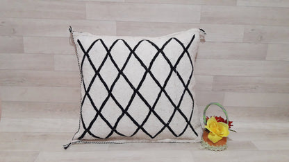 Beni Ourain Cushion Cover - White Wool Pillow Cover - Handmade Morocco Cushion-Moroccan Beni Ourain Pillow - Beni Ourain Berber Pillow
