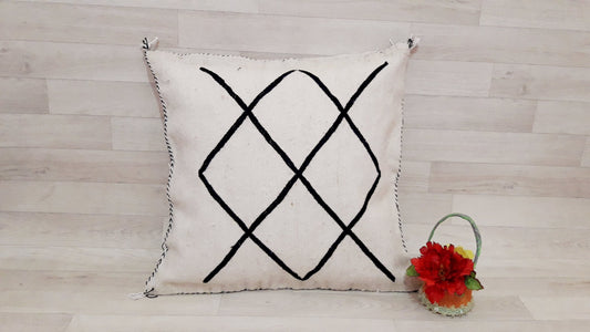 Beni Ourain Cushion Cover - White Wool Pillow Cover - Handmade Morocco Pillow-Moroccan Pillow -Berber Pillow-Pillow-Cushion