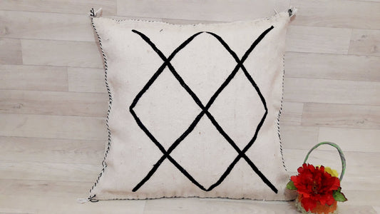 Beni Ourain Cushion Cover - White Wool Pillow Cover - Handmade Morocco Pillow-Moroccan Pillow -Berber Pillow-Pillow-Cushion