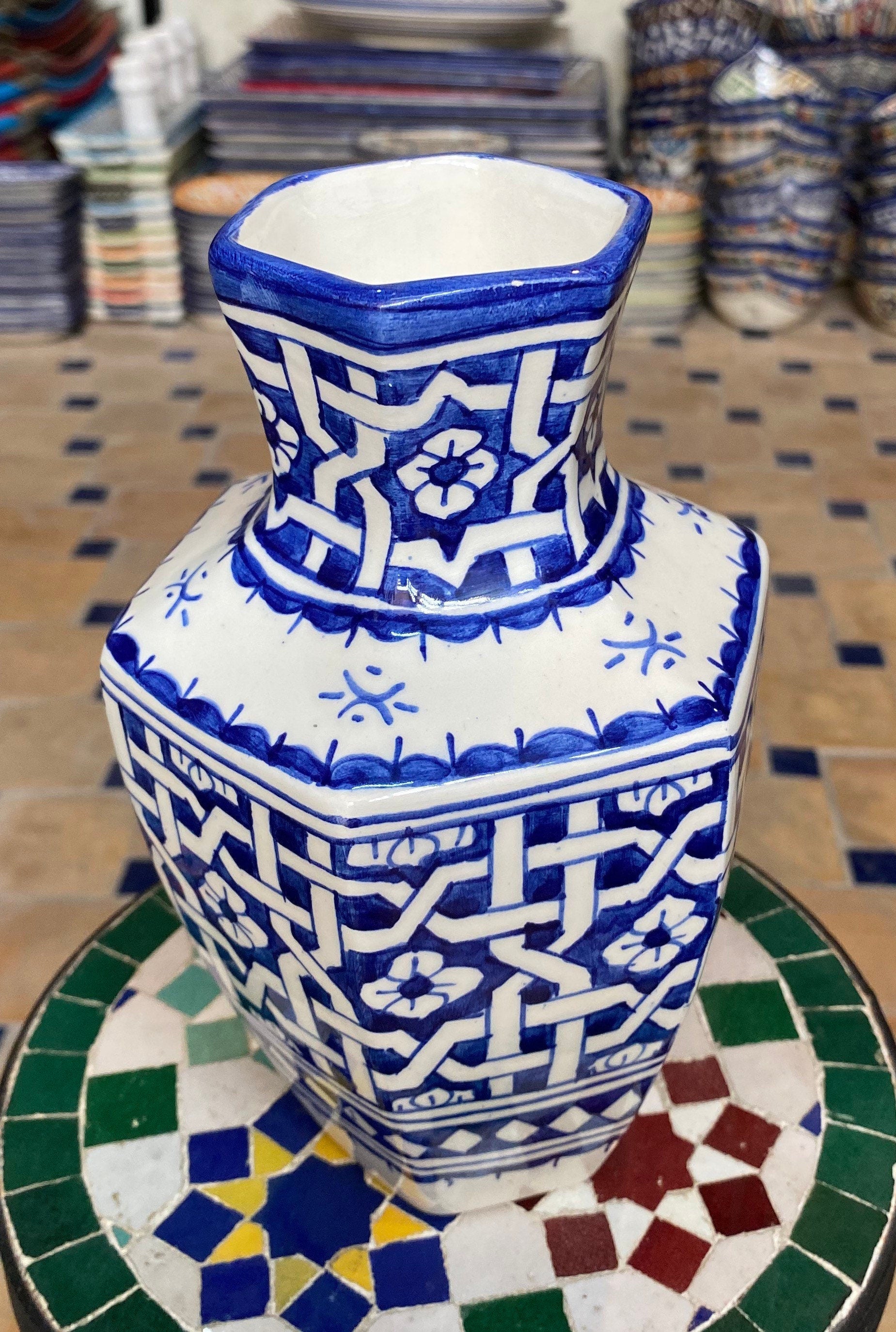 Moroccan Ceramic Vase from Fes, Handmade and Hand Painted. Moroccan Ceramic Vase, Handmade and Hand Painted