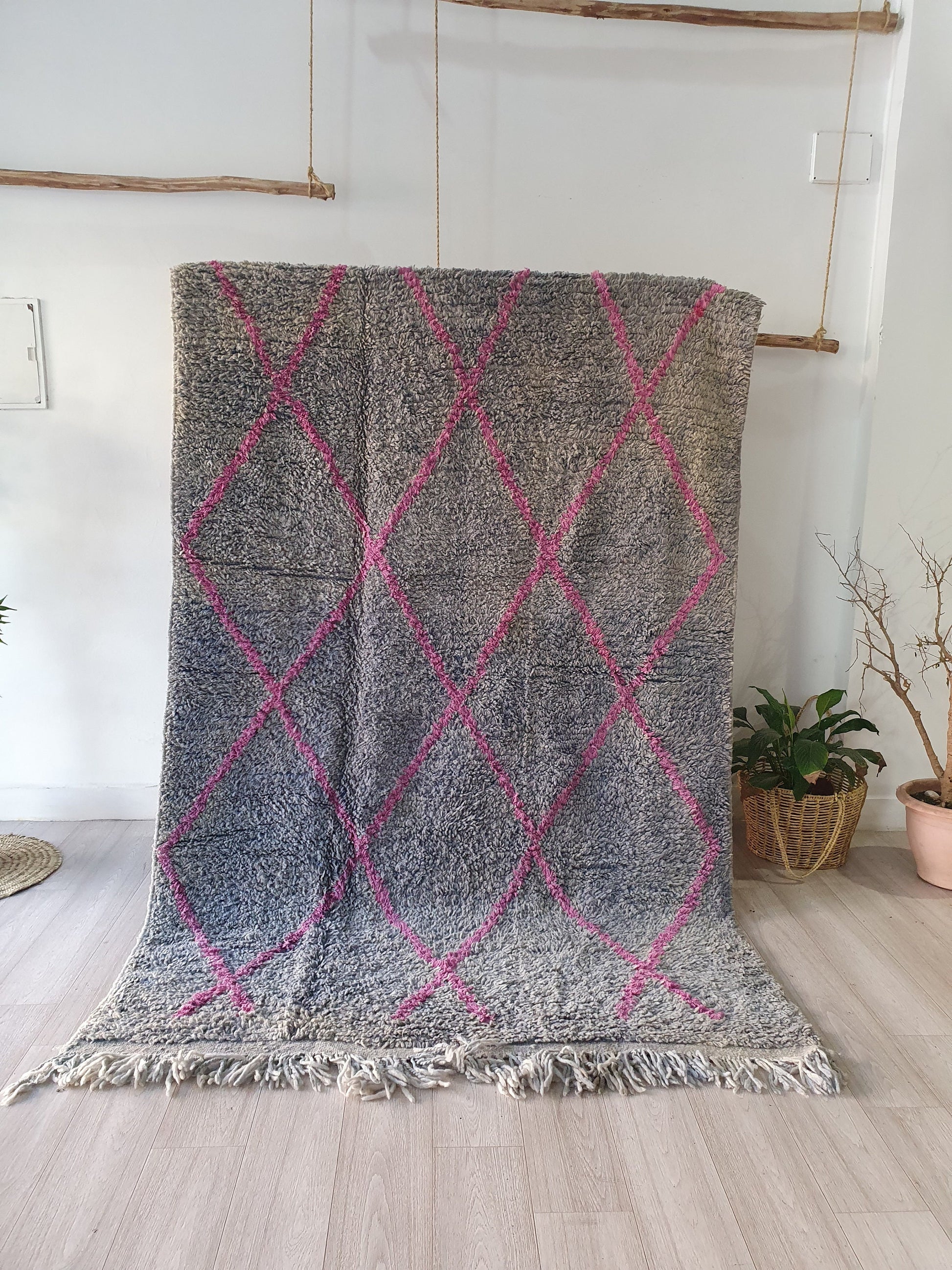 8.8Ft/ 5.1Ft Moroccan Rug, Handmade Vintage Rug, Wool Rug, Beni Ourain Rug, Azilal Rug, Berber Area Rug
