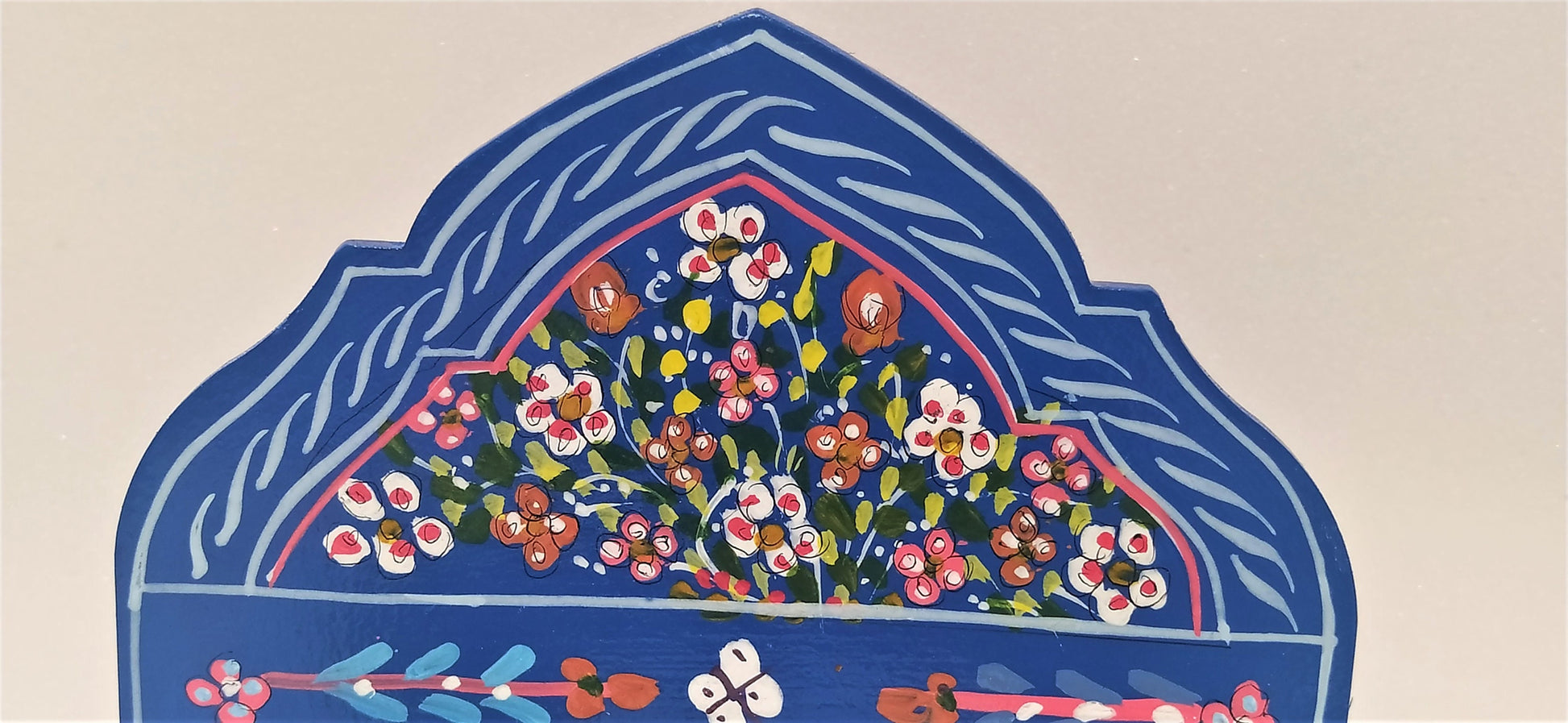 Small Moroccan Mirror with Doors, Ethnic Art for Entryway, Large Mirror Hand Painted, Unique Blue Floral Mirrors, Mirror with Jewelry Holder