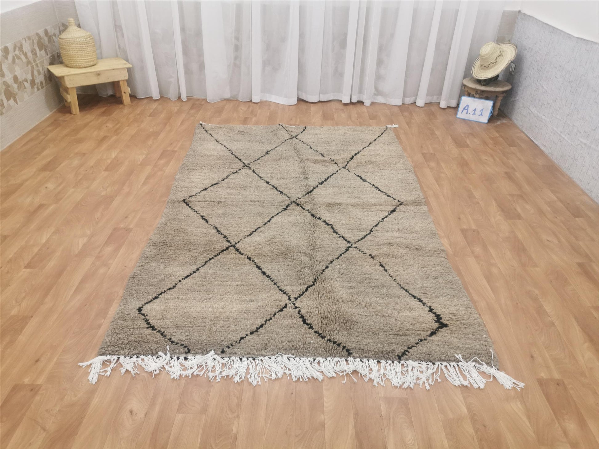 Beni Ouarain Brown Black Moroccan Rugs - Moroccan Beni Ourain Rug Style - Morrocan Rug Wool Berber Design - Handmade Rug - Berber Rugs Style