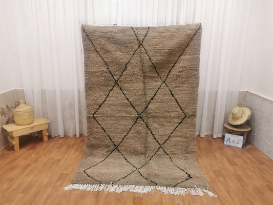 Beni Ouarain Brown Black Moroccan Rugs - Moroccan Beni Ourain Rug Style - Morrocan Rug Wool Berber Design - Handmade Rug - Berber Rugs Style