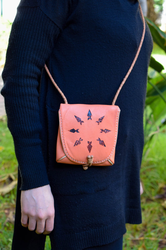 Moroccan Orange Leather Mini Clutch, Cross Body Bag, Leather Moroccan Mini Shoulder Bag, Minihandb, Kids Bag, Passeport Bag, Girl-Child Bag