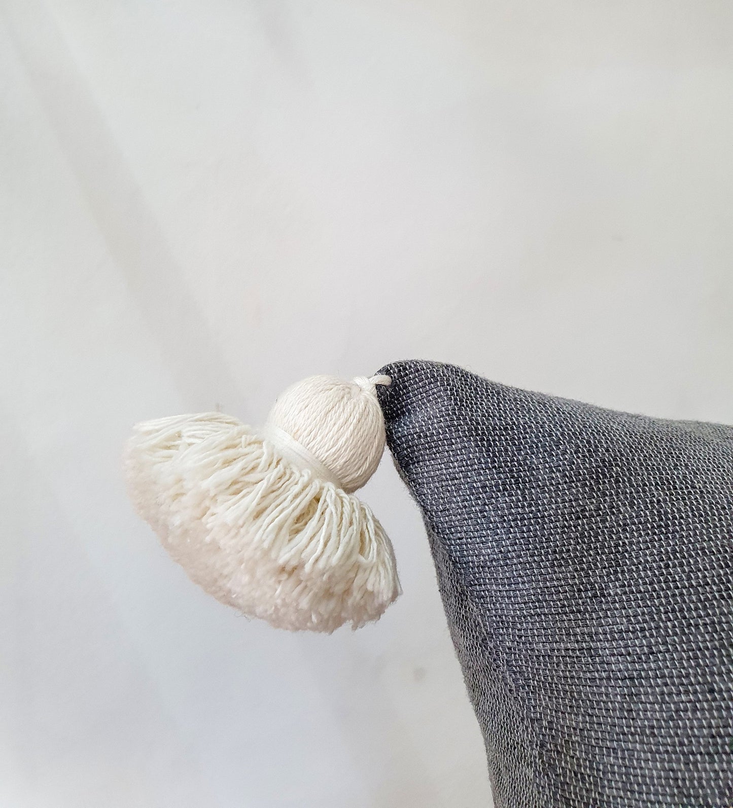 STUFFED Handmade Cotton Pillow, Stuffed Pillow, Moroccan Cotton Cushion, Decorative Pompom Cushion, Gift Idea -- 16Inch by 8Inch