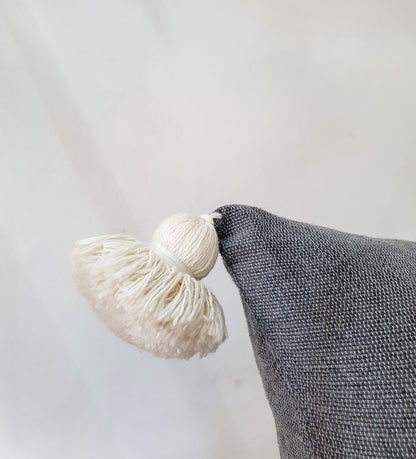 STUFFED Handmade Cotton Pillow, Stuffed Pillow, Moroccan Cotton Cushion, Decorative Pompom Cushion, Gift Idea -- 16Inch by 8Inch