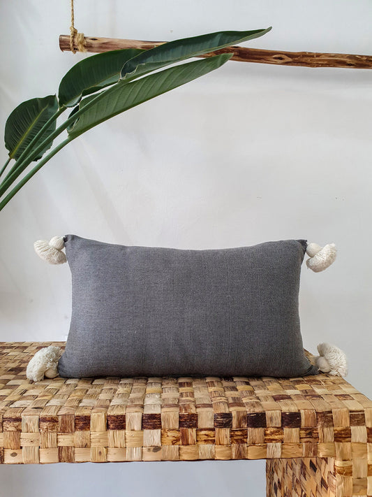 STUFFED Handmade Cotton Pillow, Stuffed Pillow, Moroccan Cotton Cushion, Decorative Pompom Cushion, Gift Idea -- 16Inch by 8Inch