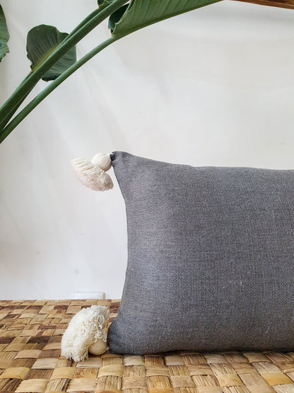 STUFFED Handmade Cotton Pillow, Stuffed Pillow, Moroccan Cotton Cushion, Decorative Pompom Cushion, Gift Idea -- 16Inch by 8Inch