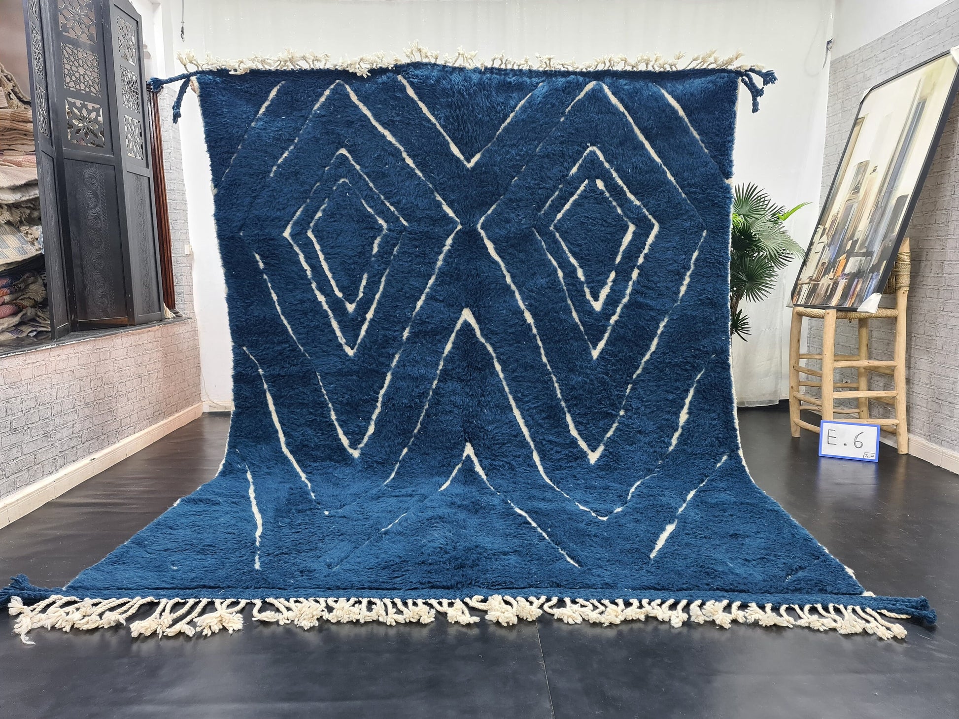 BLUE BENIOURAIN RUG, Moroccan Blue Rug, Area Wool Rug, Geometric Diamond Rug, Aegean Blue Rug, Area Rug, Bohemian Rug, Large Handmade Rug