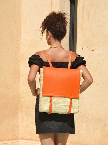 Straw Beach Bag with Leather Strap -Pool Party Backpack -Office Bag- Backpack for Everyday Use - Beach Backpack-Boho Backpack
