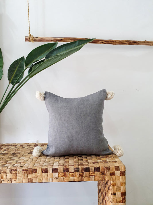 STUFFED Handmade Cotton Pillow, Pompom Pillow, Moroccan Cotton Cushion, Decorative Pompom Cushion, Gift Idea -- 16Inch by 16Inch