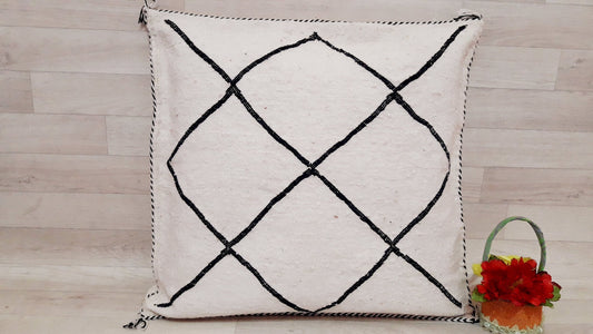 Beni Ourain Cushion Cover - White Wool Pillow Cover - Handmade Morocco Cushion-Moroccan Beni Ourain Pillow - Beni Ourain Berber Pillow