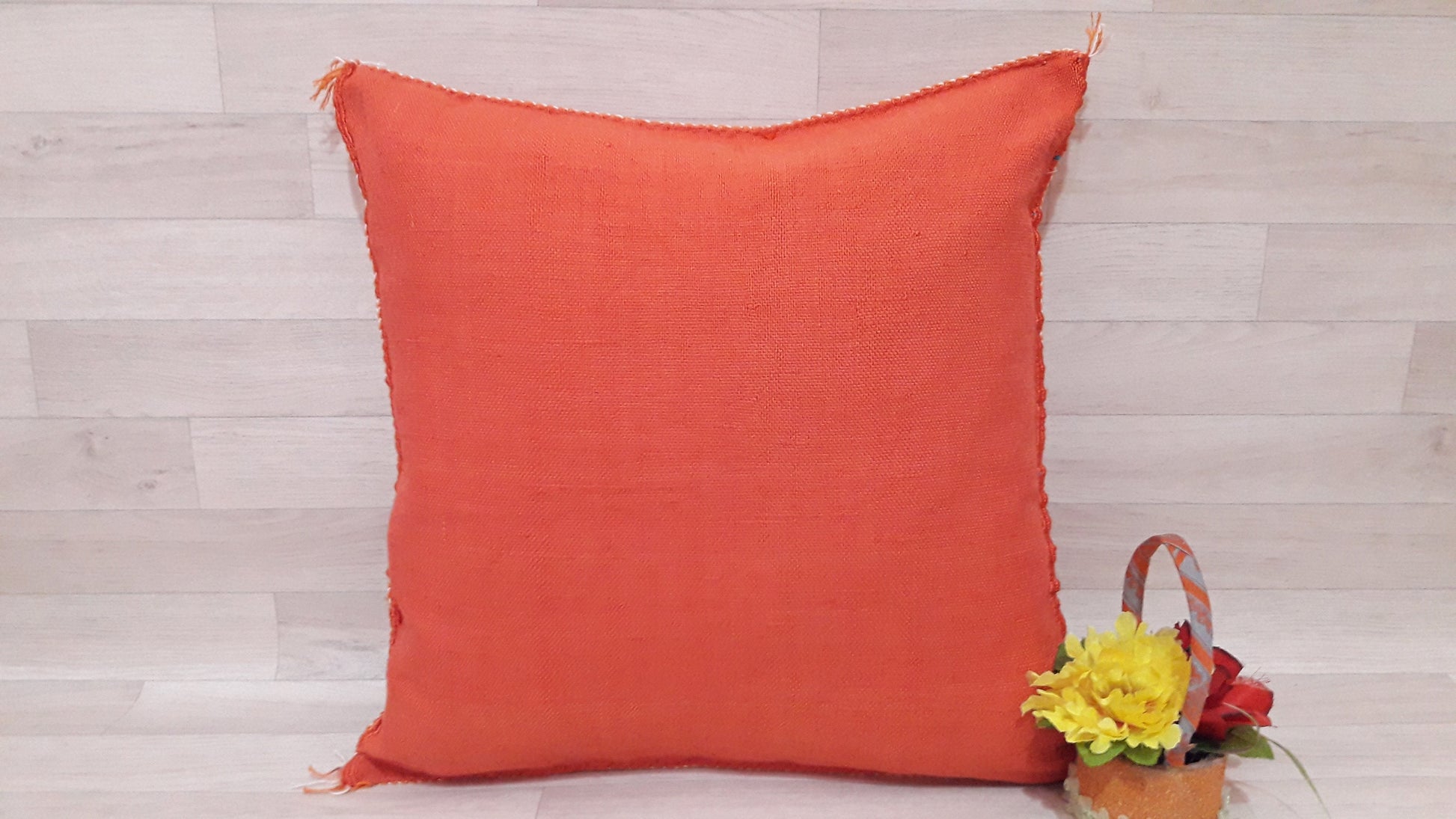 Cactus Silk Pillow Cover - Orange Sabra Pillow - Handmade Morocco Cushion