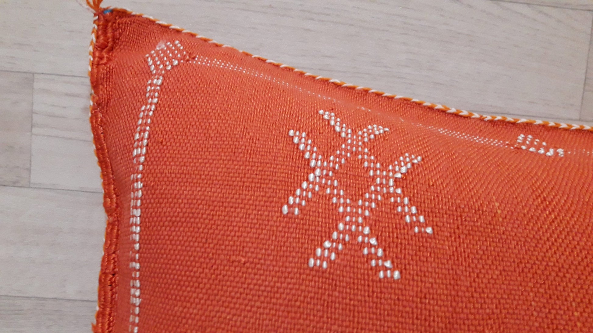 Cactus Silk Pillow Cover - Orange Sabra Pillow - Handmade Morocco Cushion