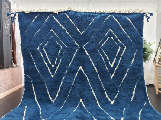 BLUE BENIOURAIN RUG, Moroccan Blue Rug, Area Wool Rug, Geometric Diamond Rug, Aegean Blue Rug, Area Rug, Bohemian Rug, Large Handmade Rug