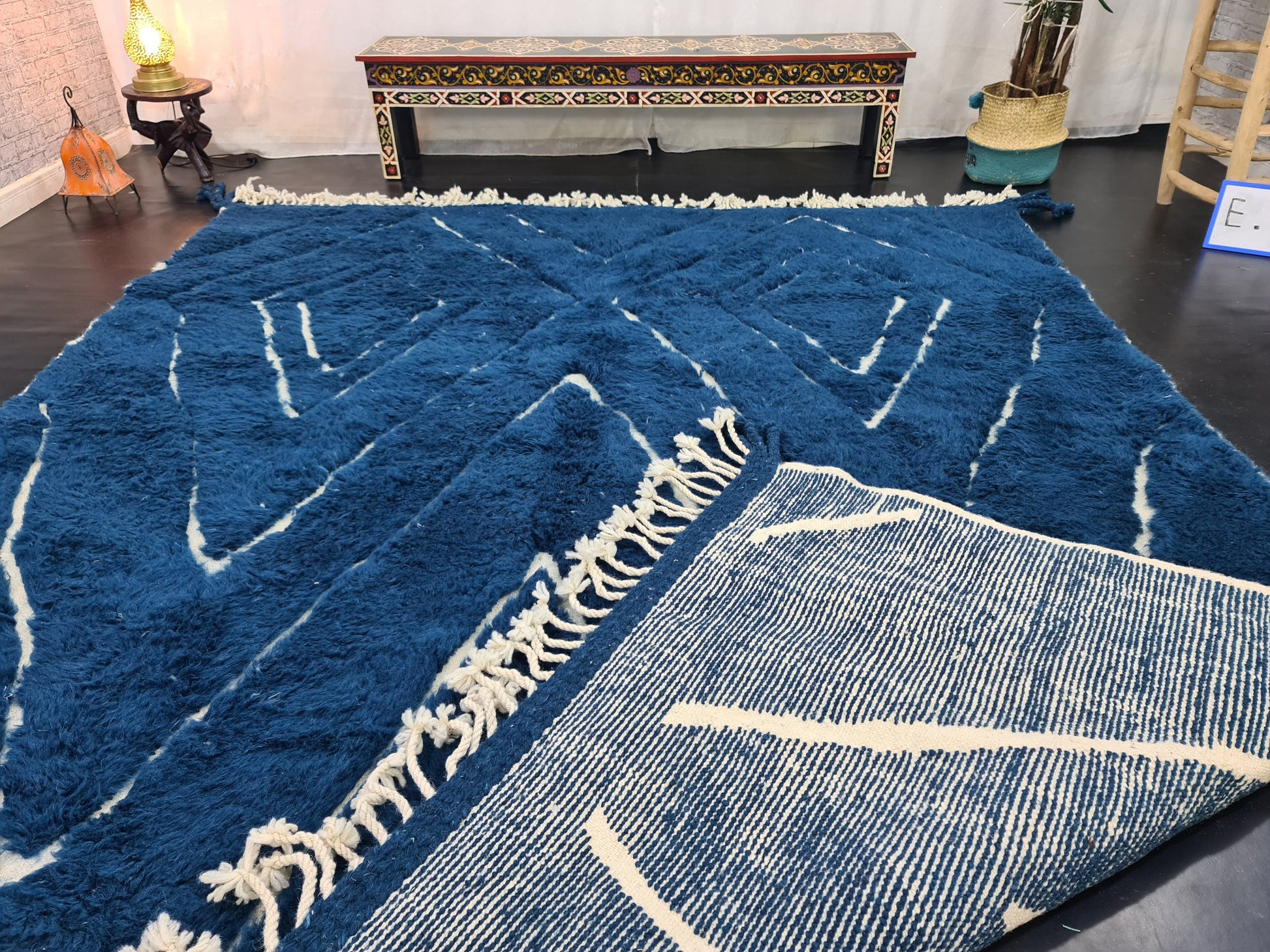 BLUE BENIOURAIN RUG, Moroccan Blue Rug, Area Wool Rug, Geometric Diamond Rug, Aegean Blue Rug, Area Rug, Bohemian Rug, Large Handmade Rug