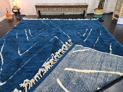 BLUE BENIOURAIN RUG, Moroccan Blue Rug, Area Wool Rug, Geometric Diamond Rug, Aegean Blue Rug, Area Rug, Bohemian Rug, Large Handmade Rug