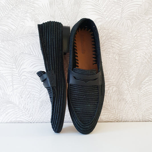 Raffia Men Shoes, Men Loafers, Handmade Men Shoes, Moroccan Men Shoes, High End Raphia Loafer, Black Men Loafers