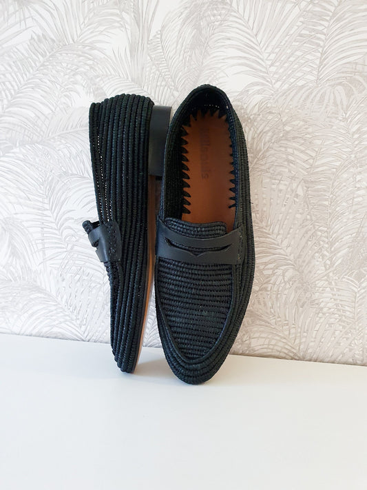 Raffia Men Shoes, Men Loafers, Handmade Men Shoes, Moroccan Men Shoes, High End Raphia Loafer, Black Men Loafers