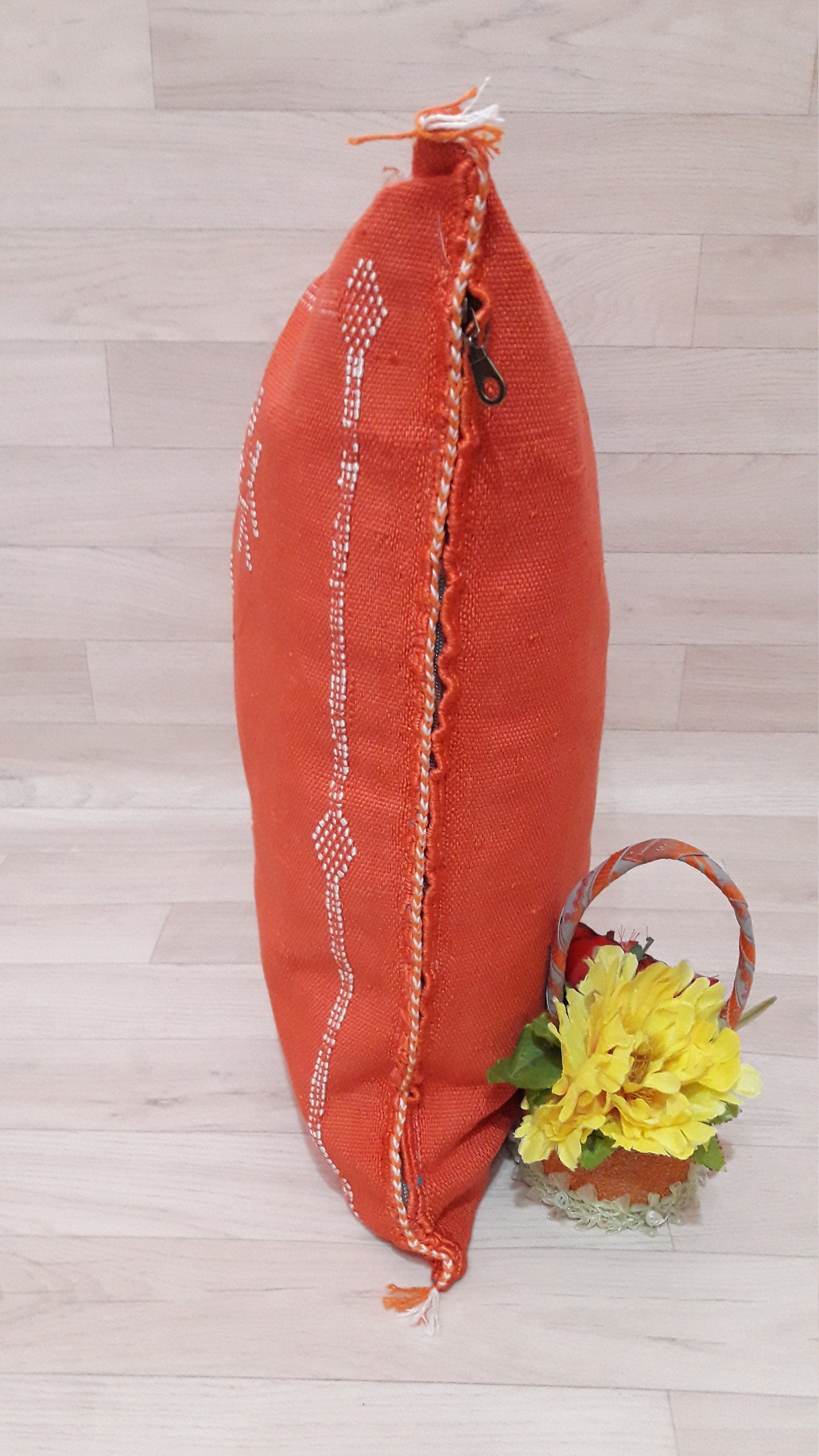 Cactus Silk Pillow Cover - Orange Sabra Pillow - Handmade Morocco Cushion