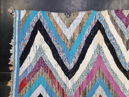 STUNNING ZANAFI RUG, Handmade Moroccan Rug 3X9, Flat Berber Rug, Zanafi Bouchrouit Rug, Geometric Rug, Red and Blue Rug, Sheep Wool Rug.