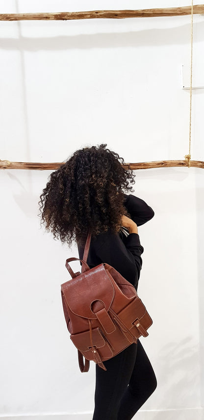 Moroccan Backpack, Real Leather Bag ,Berber Handmade Backpack, Shoulder Bag, Brown Backpack