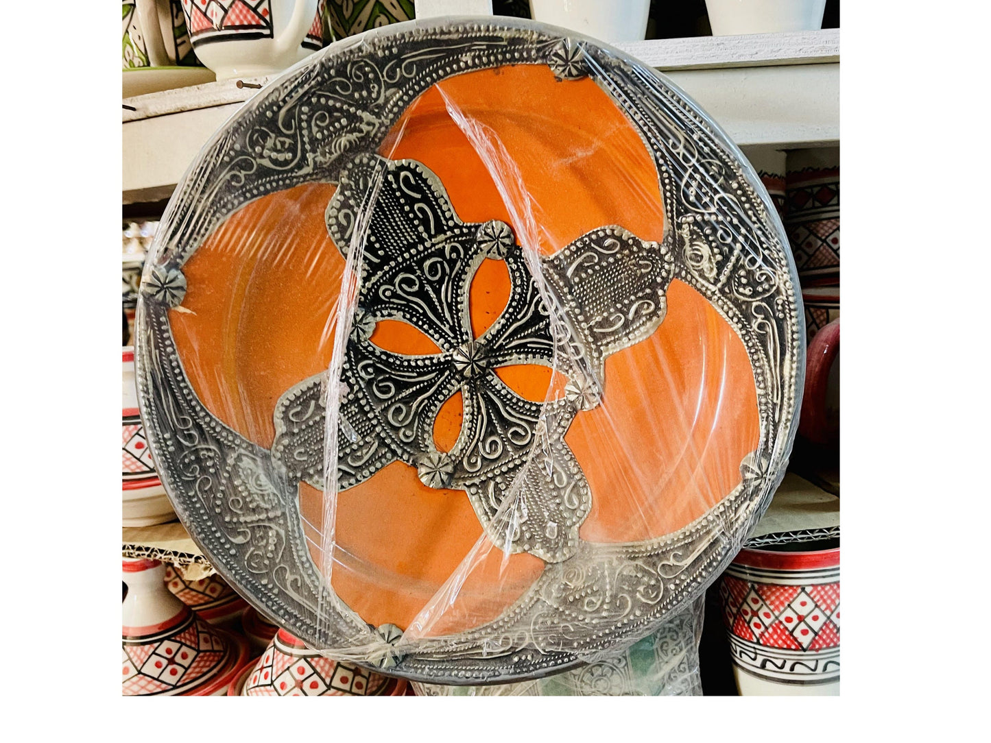 Ceramic Plates, Vintage Good Quality Bowl with Painted Ceramic and Metal, Moroccan Wall Art, Beautiful Handmade Ceramic Plates .