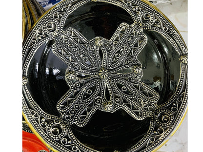 Ceramic Plates, Vintage Good Quality Bowl with Painted Ceramic and Metal, Moroccan Wall Art, Beautiful Handmade Ceramic Plates .