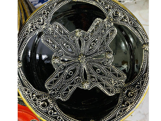 Ceramic Plates, Vintage Good Quality Bowl with Painted Ceramic and Metal, Moroccan Wall Art, Beautiful Handmade Ceramic Plates .