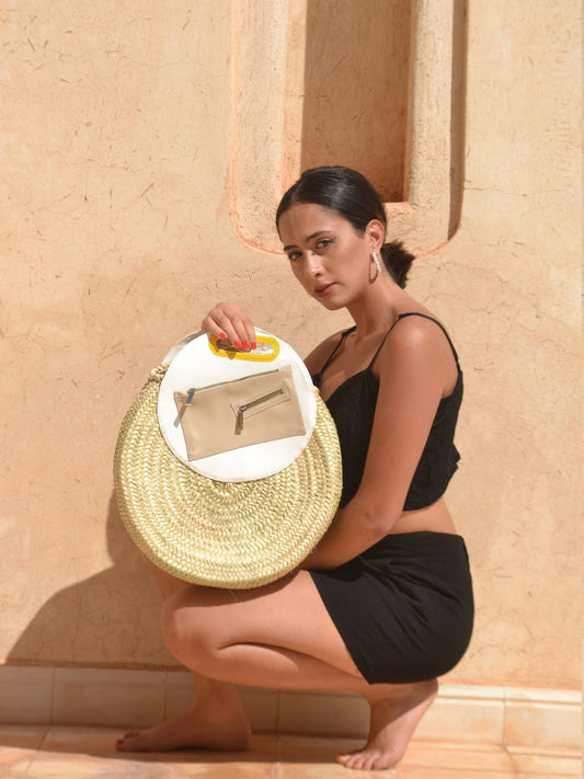 Lined Luxury round Bag- Crossbody Bag with Pocket- Straw Bag- Pool Bag