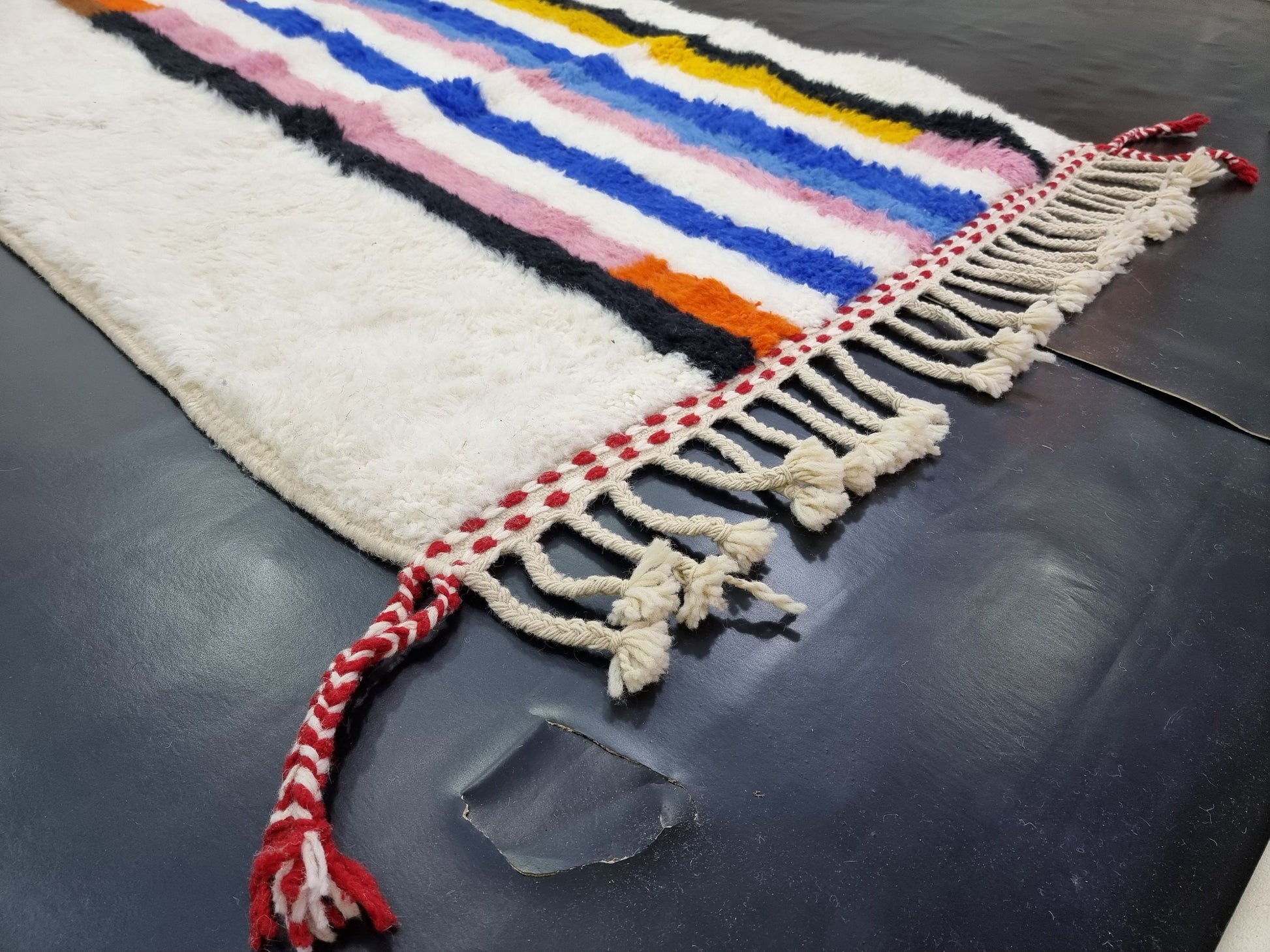 COLORFUL RUG 4X10, Striped Moroccan Rug, Handmade Area Rug, Bohemian Shag Rug, White Wool Rug, Authentic Beni Ourain Rug, Berber Carpet.