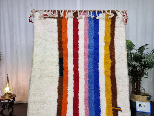 COLORFUL RUG 4X10, Striped Moroccan Rug, Handmade Area Rug, Bohemian Shag Rug, White Wool Rug, Authentic Beni Ourain Rug, Berber Carpet.