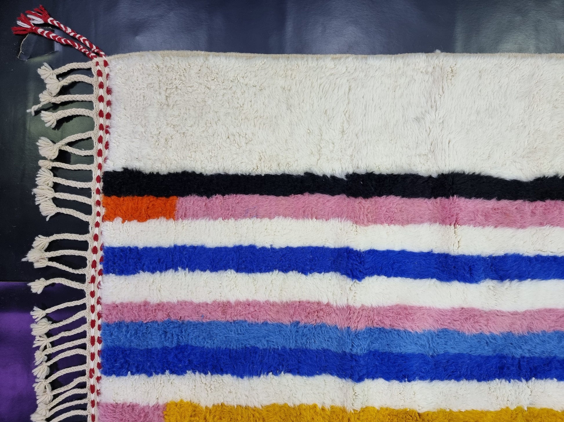 COLORFUL RUG 4X10, Striped Moroccan Rug, Handmade Area Rug, Bohemian Shag Rug, White Wool Rug, Authentic Beni Ourain Rug, Berber Carpet.