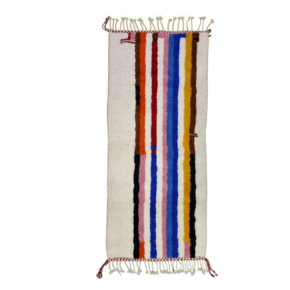 COLORFUL RUG 4X10, Striped Moroccan Rug, Handmade Area Rug, Bohemian Shag Rug, White Wool Rug, Authentic Beni Ourain Rug, Berber Carpet.