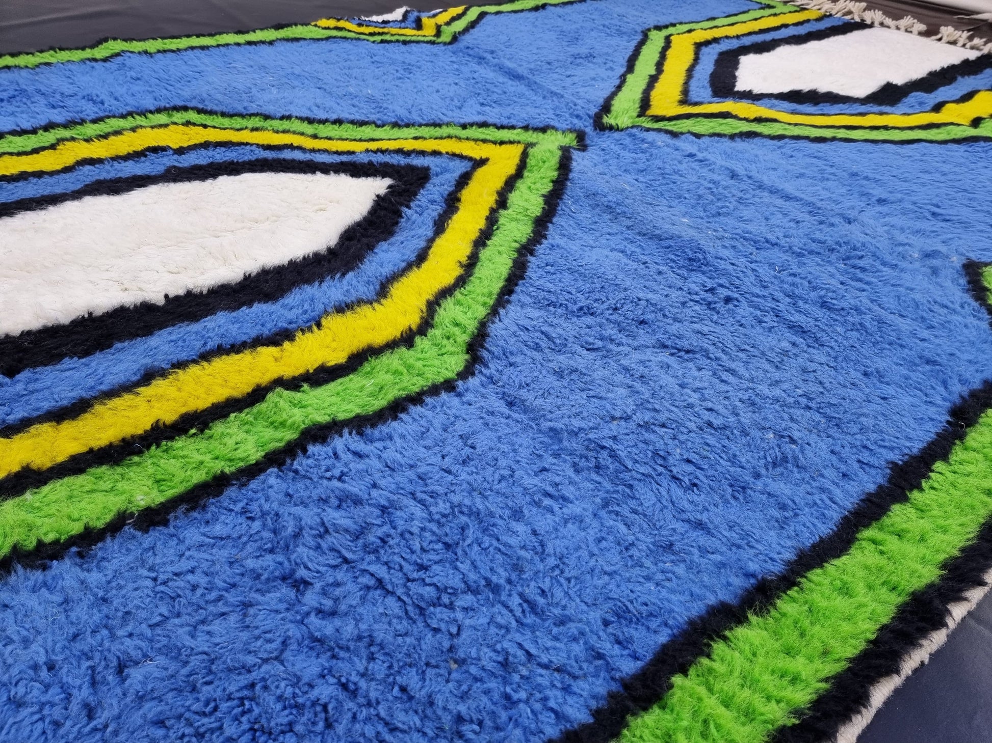 ARTISTIC BENIOURAIN RUG, Moroccan Rug, Area Wool Rug, Geometric Rug, Blue, Yelow and Green Rug, Overdyed Rug, Area Rug, Large Handmade Rug