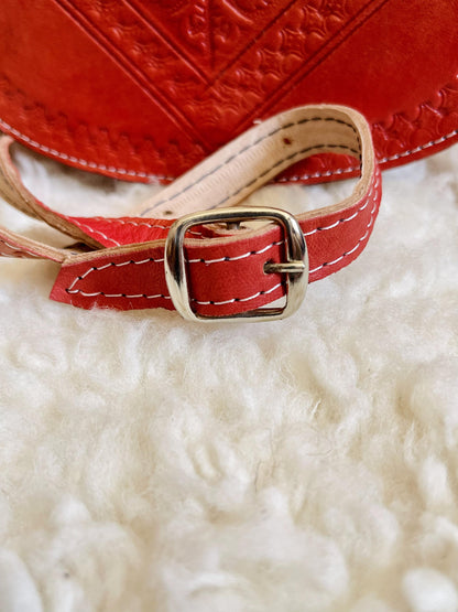 Moroccan Leather Bag, Genuine Leather Crossbody Bag, Moroccan Shoulder Bag, Women'S Leather Bag, Handmade Carved Leather Bag, Red Boho Bag